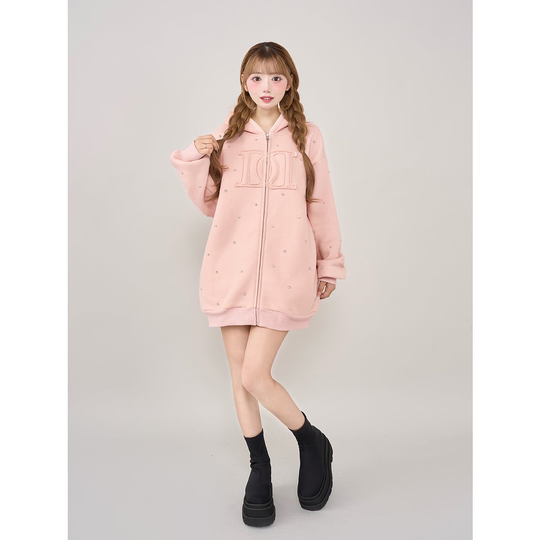 ダーリッチ Darich DDロゴビジュージップパーカー （ピンク） -靴