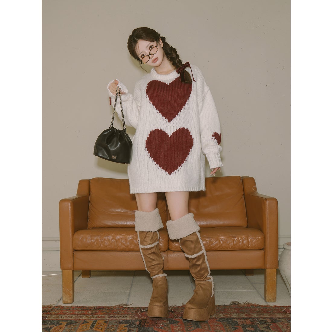 ダーリッチ Darich ハートロゴローゲージニットチュニック （ブラウン