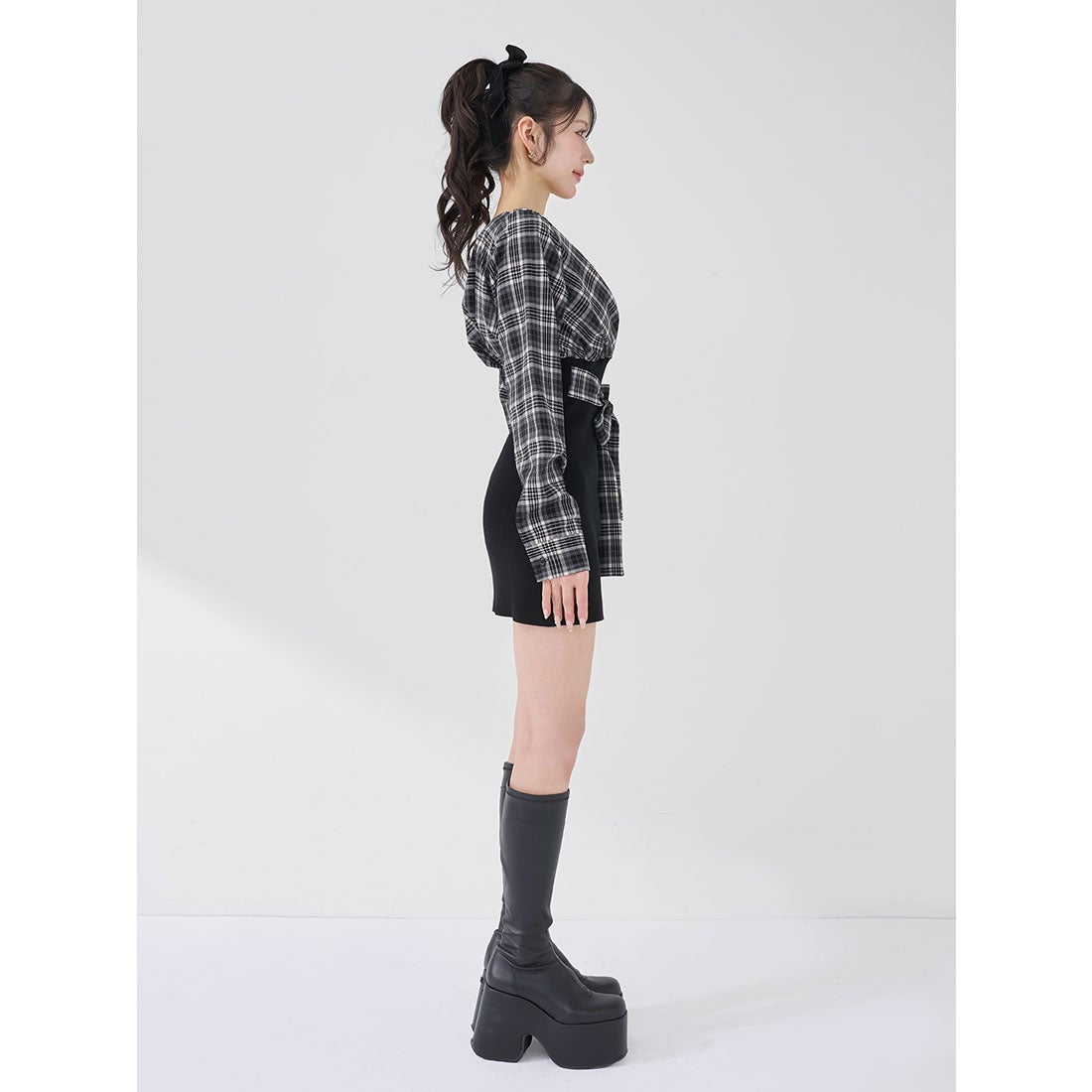 ダーリッチ Darich カシュクールチェックタイトニットミニワンピース