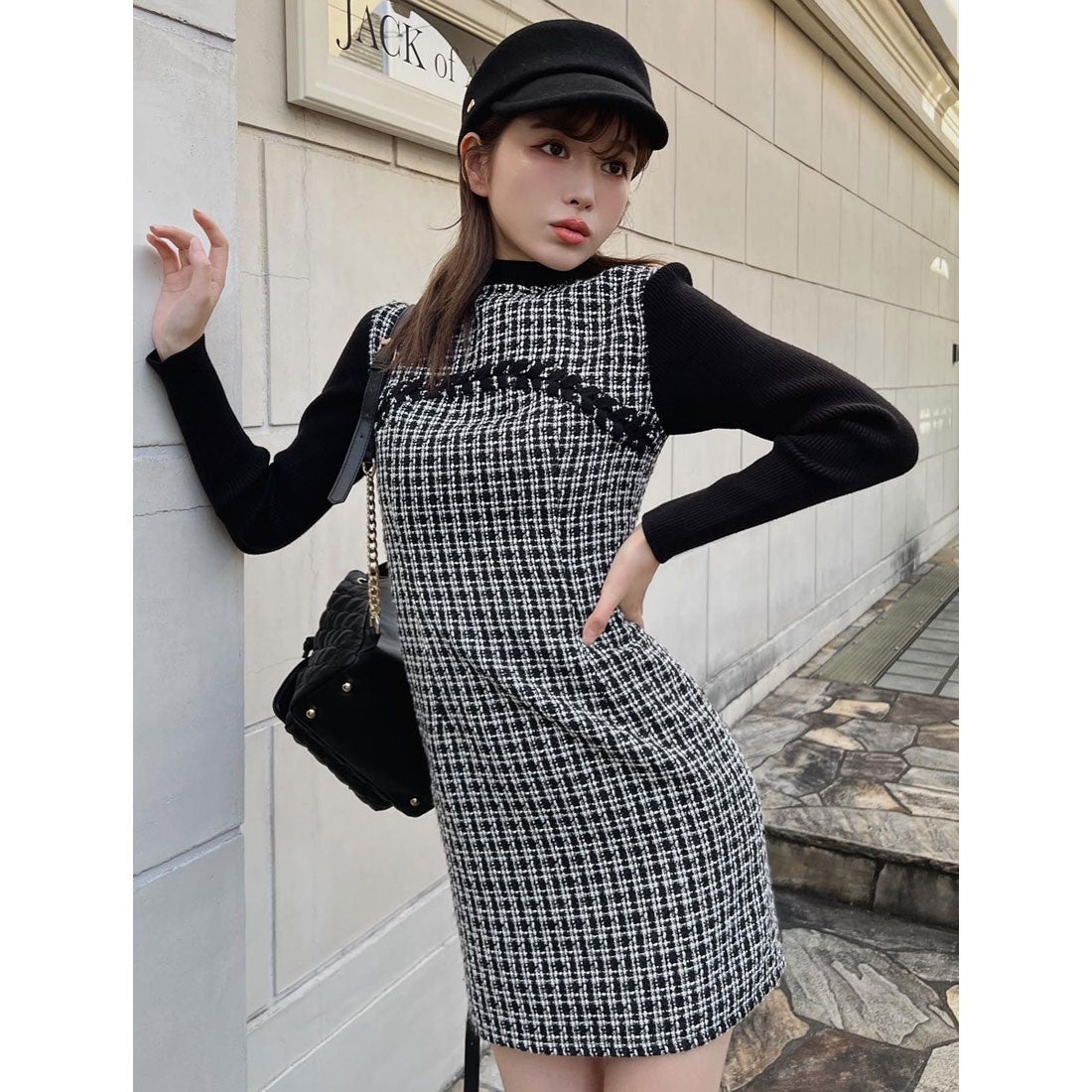 ダーリッチ Darich ニットドッキングツイードミニワンピース