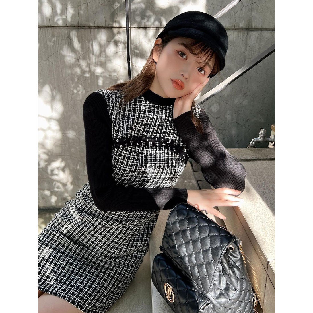 ダーリッチ Darich ニットドッキングツイードミニワンピース