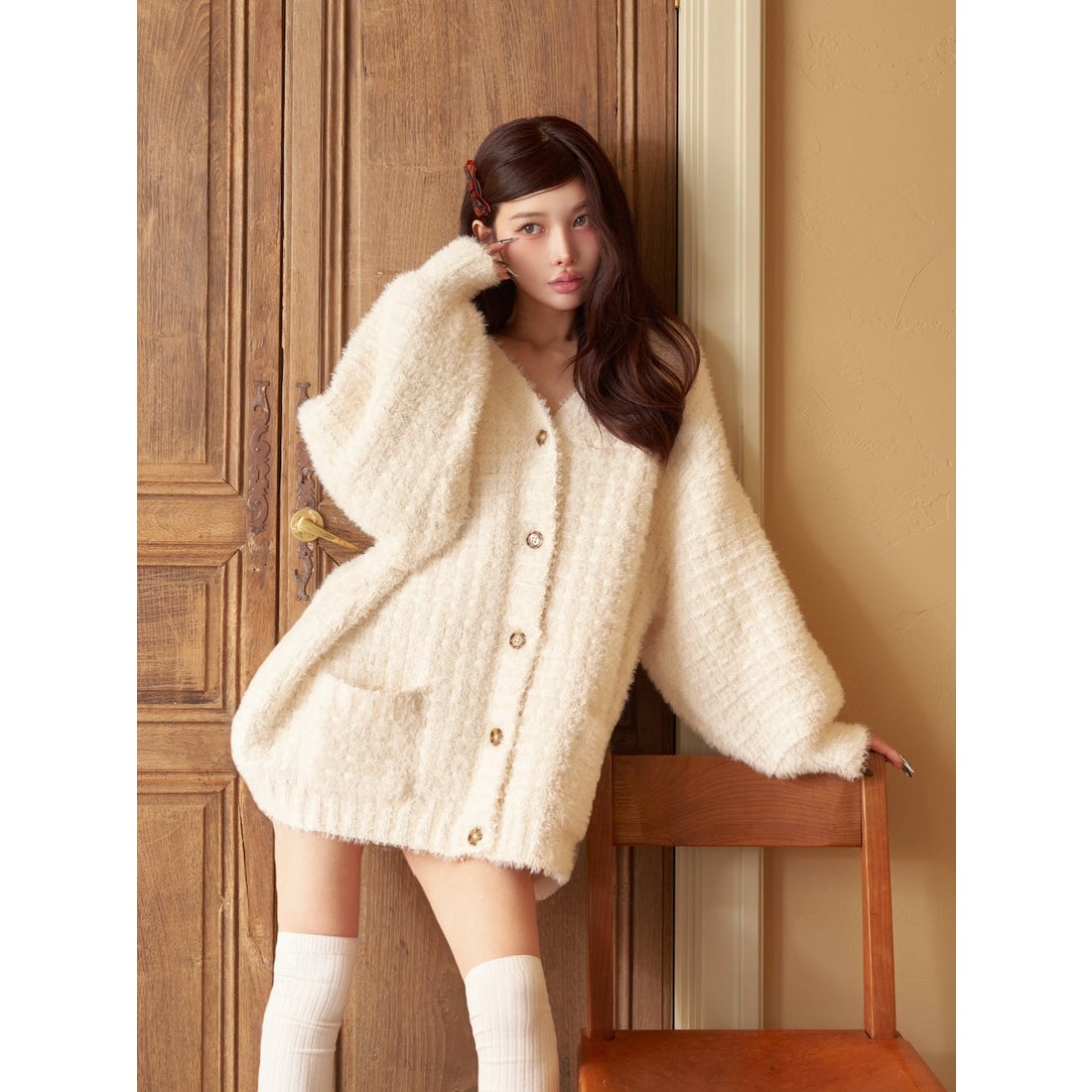 ダーリッチ Darich モールボリュームニットカーディガン （ベージュ