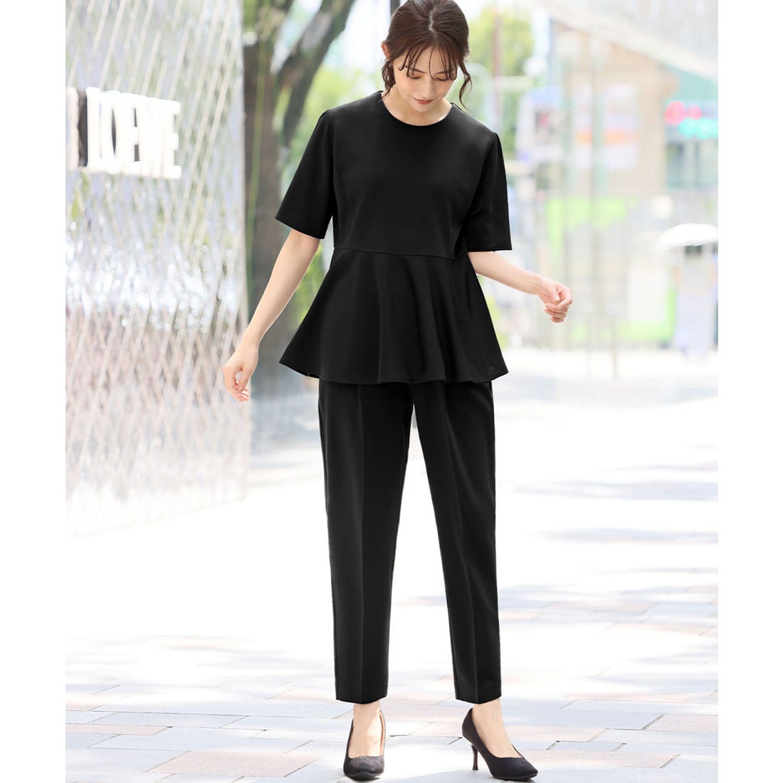 フロリア Flolia ペプラムブラウス テーパードパンツ セットアップ