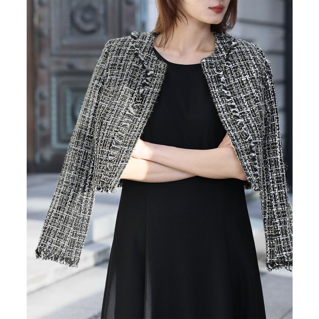 フロリア Flolia ツイードノーカラージャケット フレアワンピース