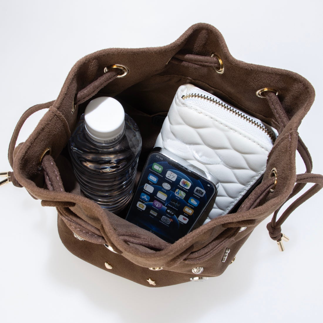 カカトゥ kakatoo スエード調スタッズドロストバッグ （BR