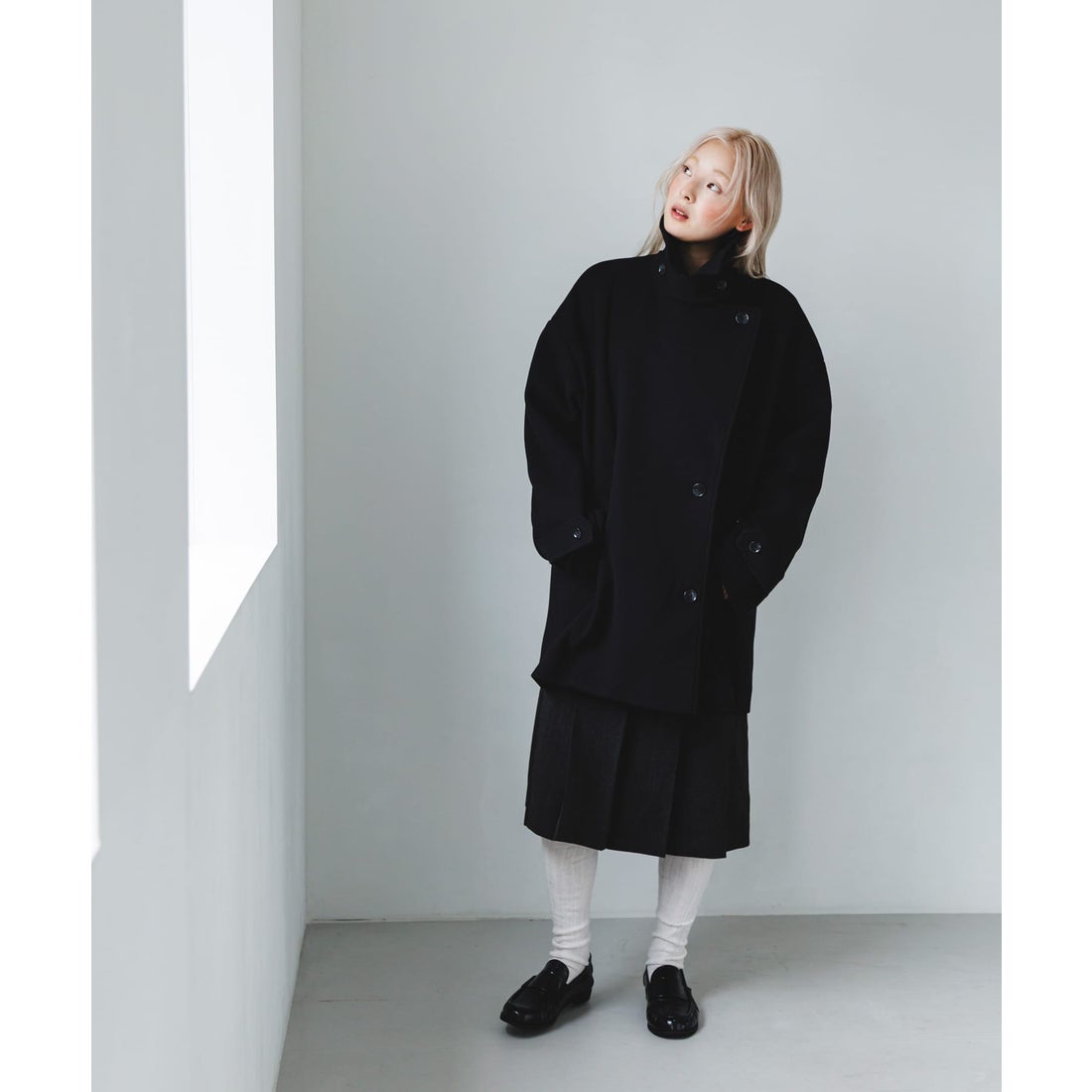 ケービーエフ KBF BIGカラーミドルコート （ブラック） -ファッション