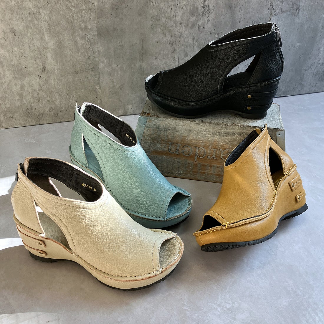 ヒナ デイ グリーン Hina Day Green 本革 日本製 厚底 カッティング