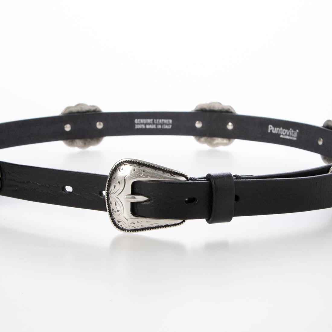 プントヴィータ Puntovita コンチョ細ベルト （NERO） - ファッション