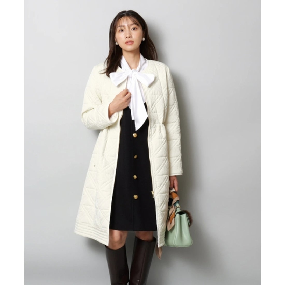 ジャスグリッティー JUSGLITTY キルティング中綿ミドルコート （オフ白