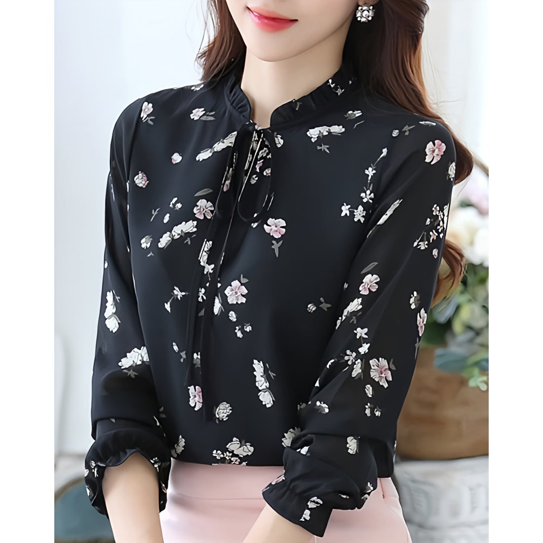 リリーオブバリー Lily of Valley ボウタイブラウス 花柄 リボン