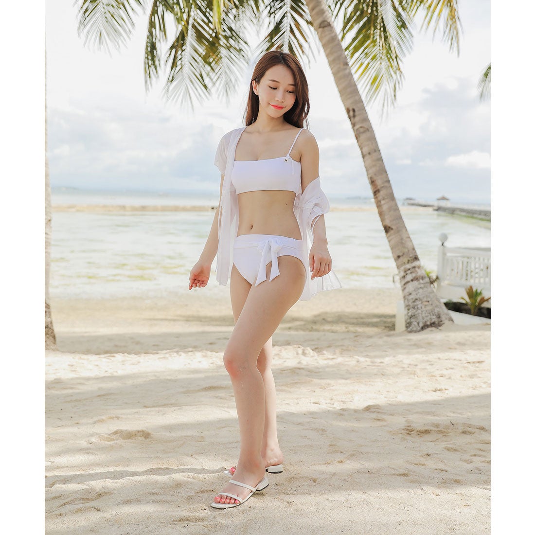 レースレディース Lace Ladies カバーアップ付きシンプル無地ビキニ