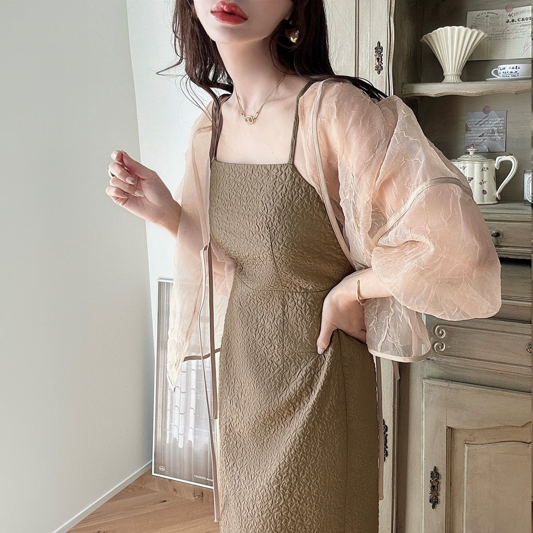 メイル Meiru Meiru バックリボンジャガードタイトキャミワンピース