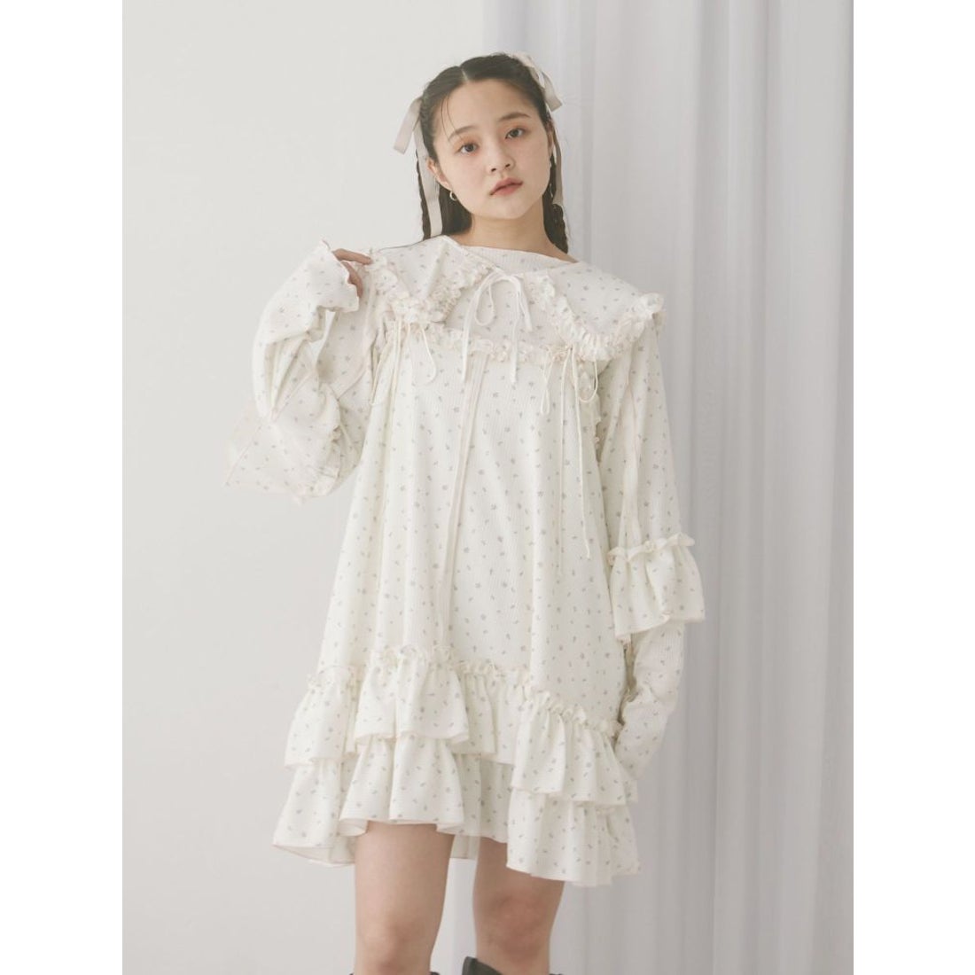 メリージェニー merry jenny flower waffleつけ襟 （ブルー