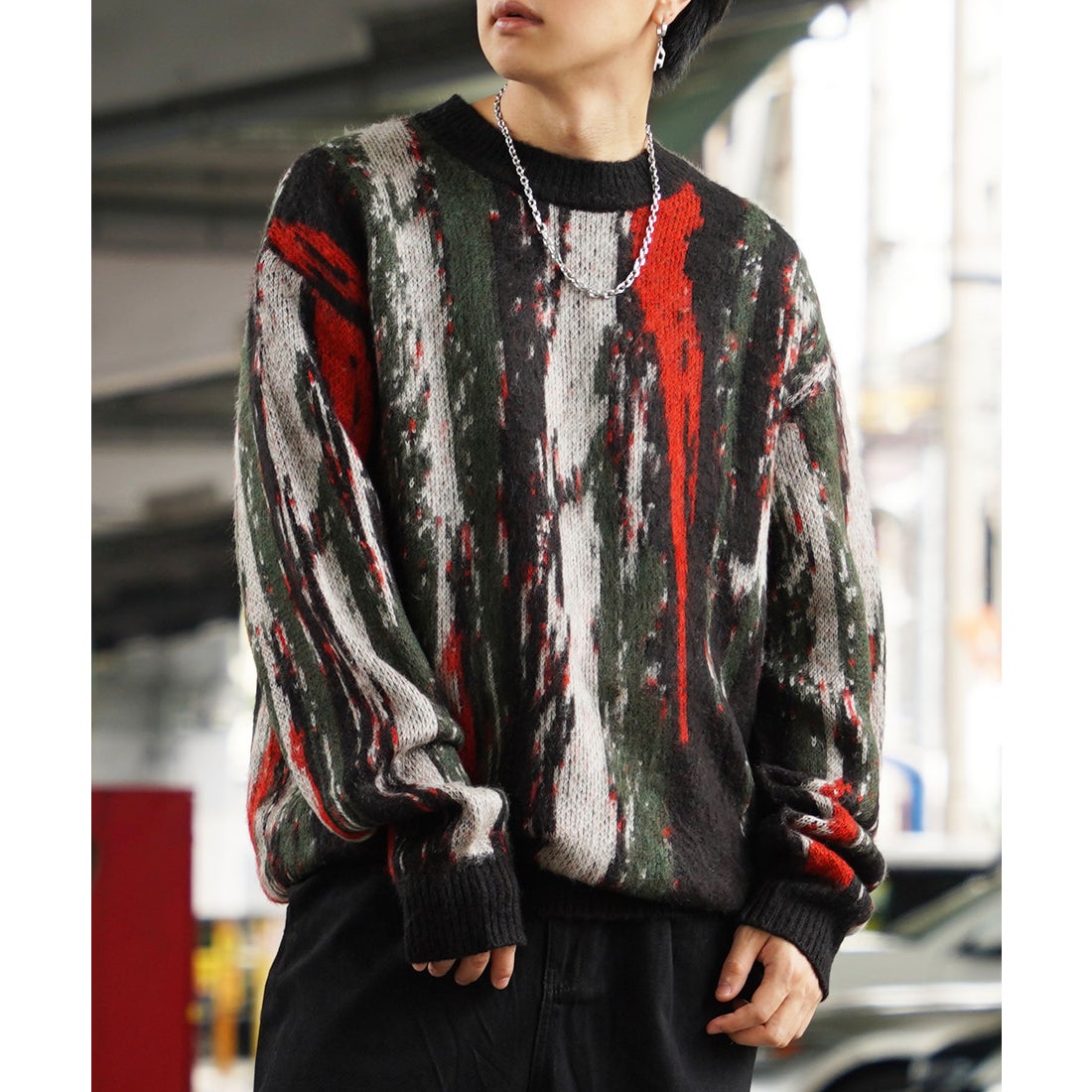 ワンフォークロージング 1111clothing ◇モヘアタッチ 総柄 ビッグ