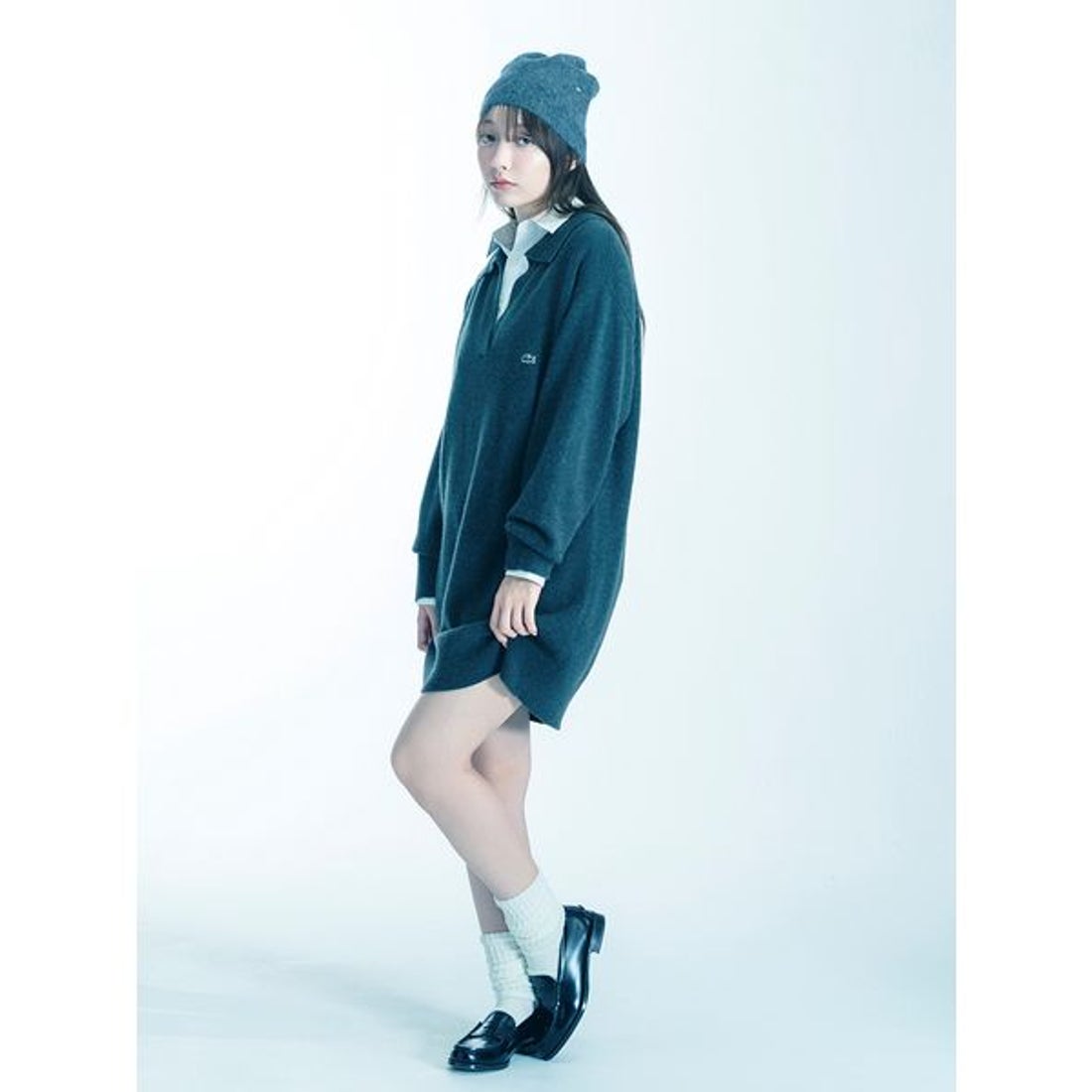 スナイデル SNIDEL LACOSTE/スキッパーニットワンピース （GRY