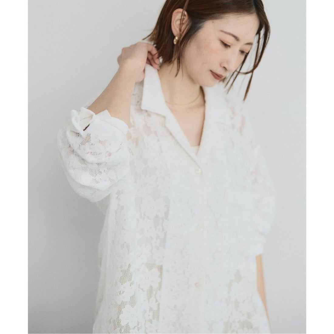 スピック＆スパン Spick & Span 《予約》レースオープンカラーシャツ