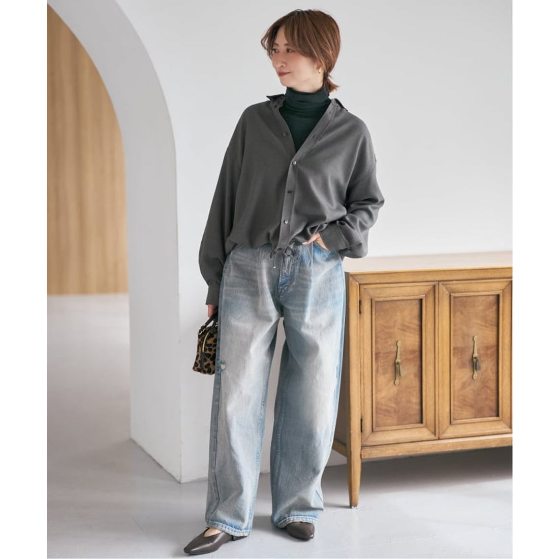 スピック＆スパン Spick & Span ウールライクヘムギャザーシャツ