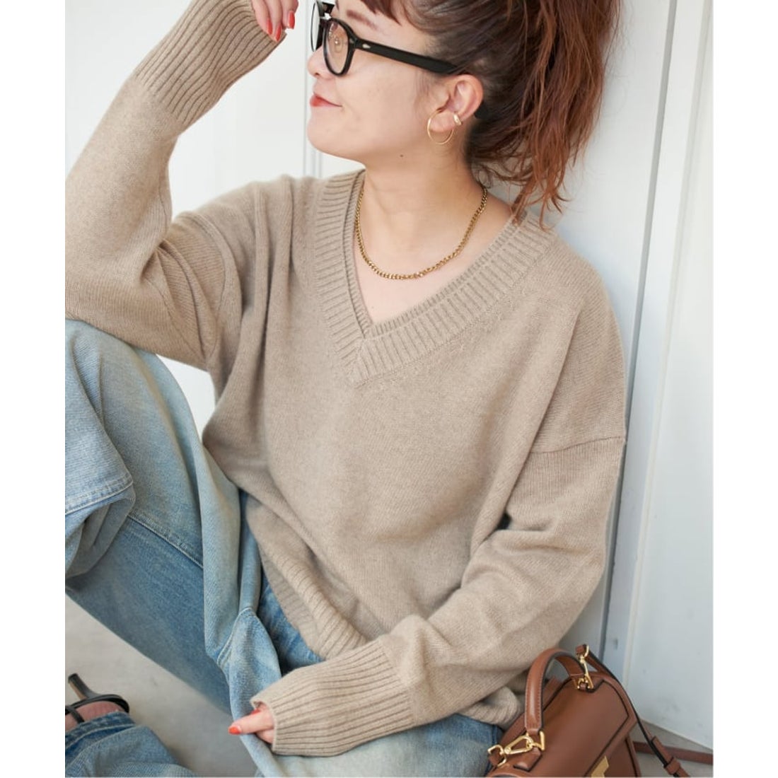 スピック＆スパン Spick & Span W/CA Vネックニット （ベージュ