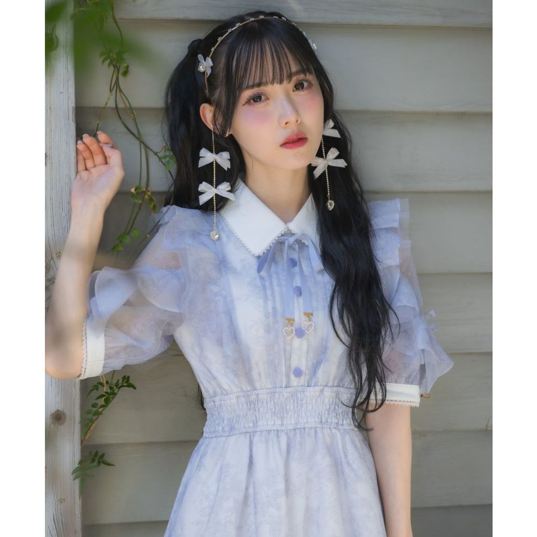 ロジータ ROJITA 花柄半袖ミニワンピース （ブルー） -ファッション