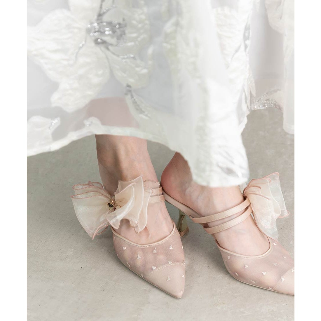 ランダ RANDA 【HEART COLLECTION】シフォンリボンハートミュール