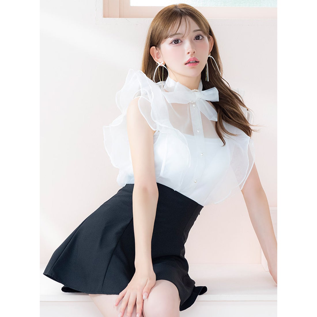 ティカ Tika キャバドレス 韓国ドレス ノースリーブフリルボウタイ