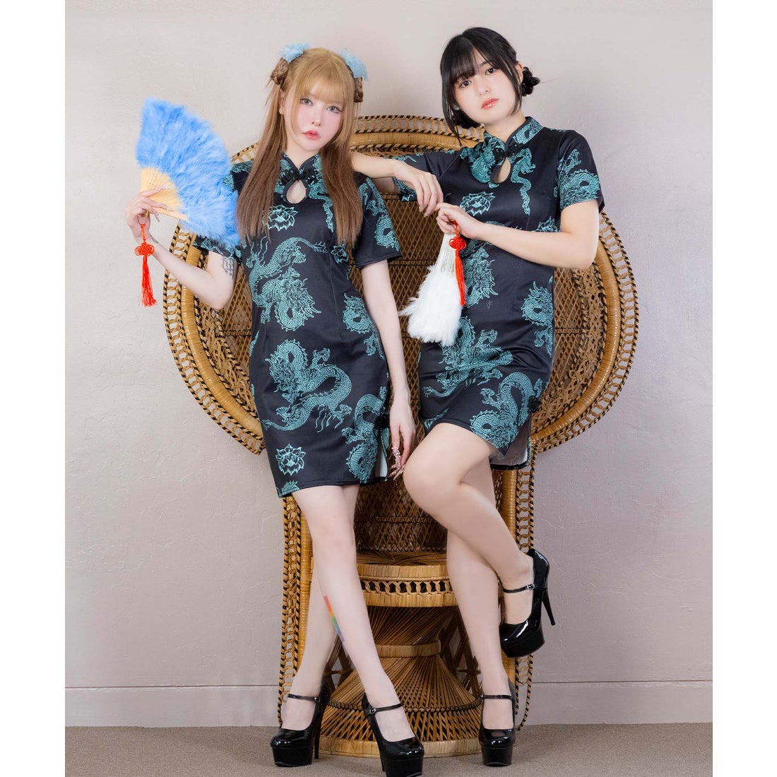 ティカ Tika ハロウィン コスプレ 龍柄刺繍サイドスリットミニチャイナ