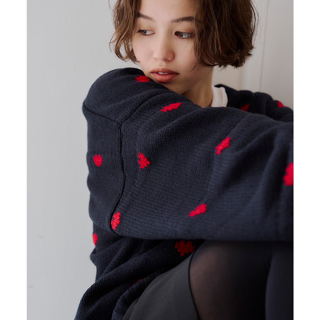ティティベイト titivate ハートニットカーディガン （ネイビー/レッド