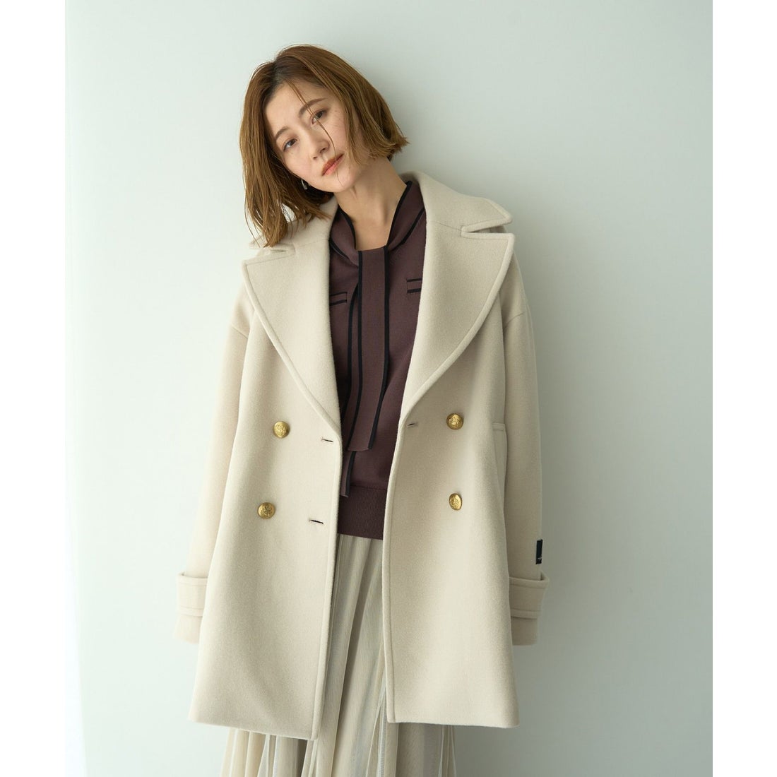 イェッカ ヴェッカ YECCA VECCA ウール混ミドル丈Pコート （ライト