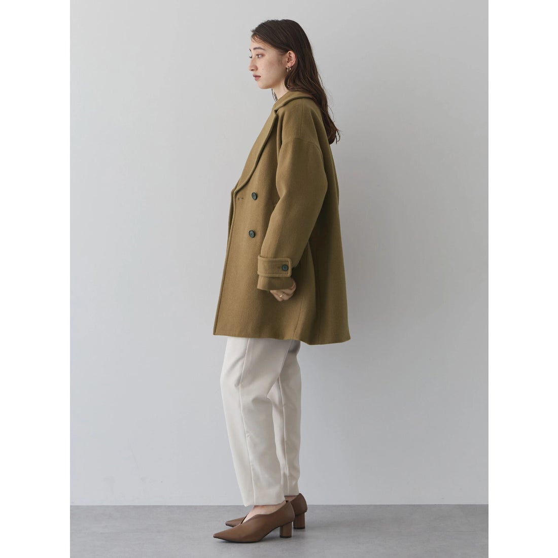 イェッカ ヴェッカ YECCA VECCA ウール混ミドル丈Pコート （ライト