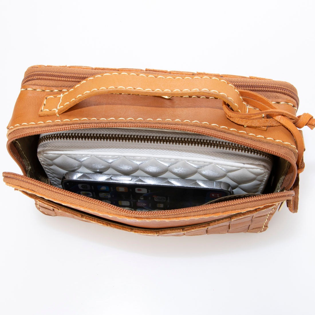 ズッケロ zucchero カウレザー メッシュ ハンドル付きお財布ショルダー