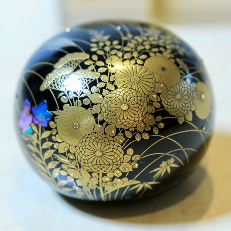 茶道具 棗秋草図蒔絵丸棗Ken MAKIE Studio「彩輝光」