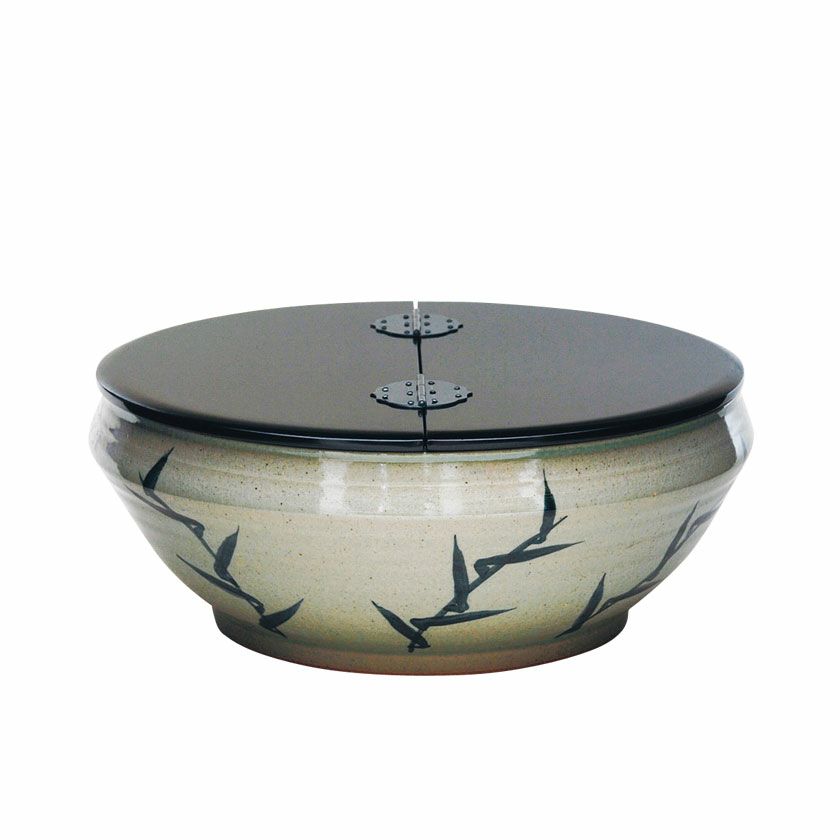 茶道具 水指（水差・みずさし） 平水指 葦絵 真塗割蓋 西尾香舟