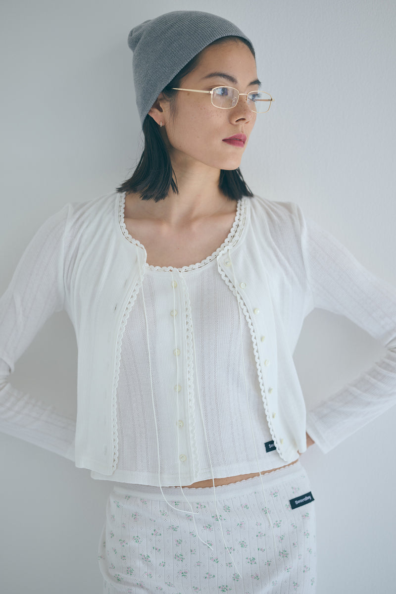 SEA EYELET RIBBED SLEEVELESS CARDIGAN