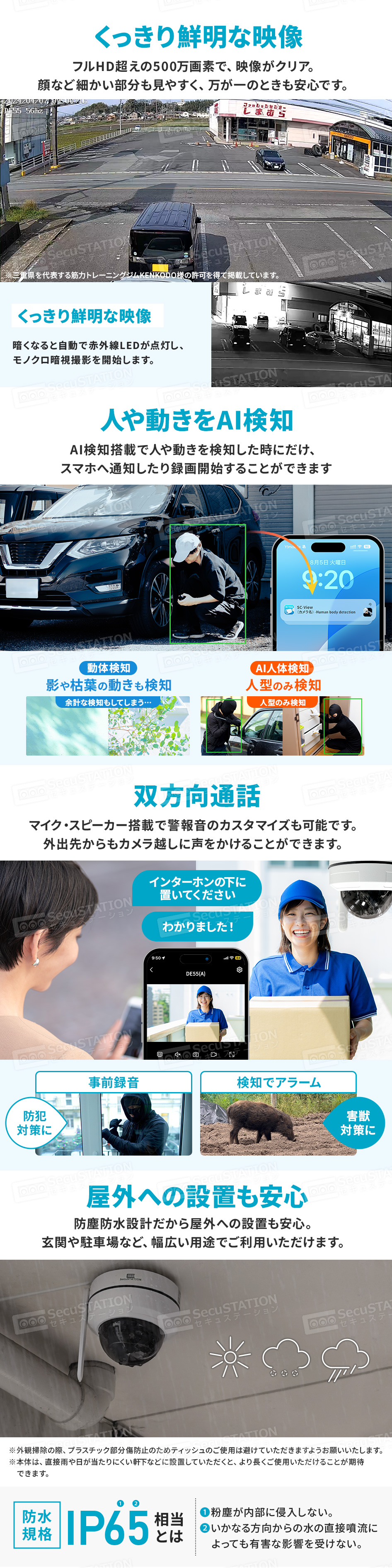 SecuSTATION 公式ストア 【一般用】ドーム型パンチルト対応カメラ SC