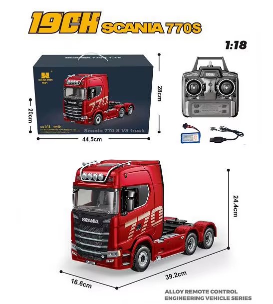 Cool 19CH HUINA 1501 770S V8 RC Alloy Tractor Truck Red Color