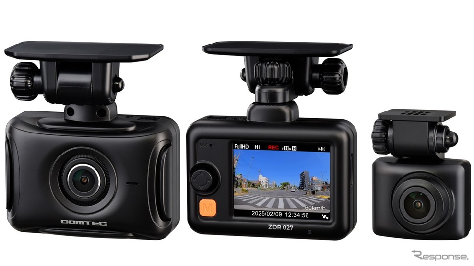 超広角で夜間映像も明るく録画、コムテックが2カメドラレコ「ZDR027