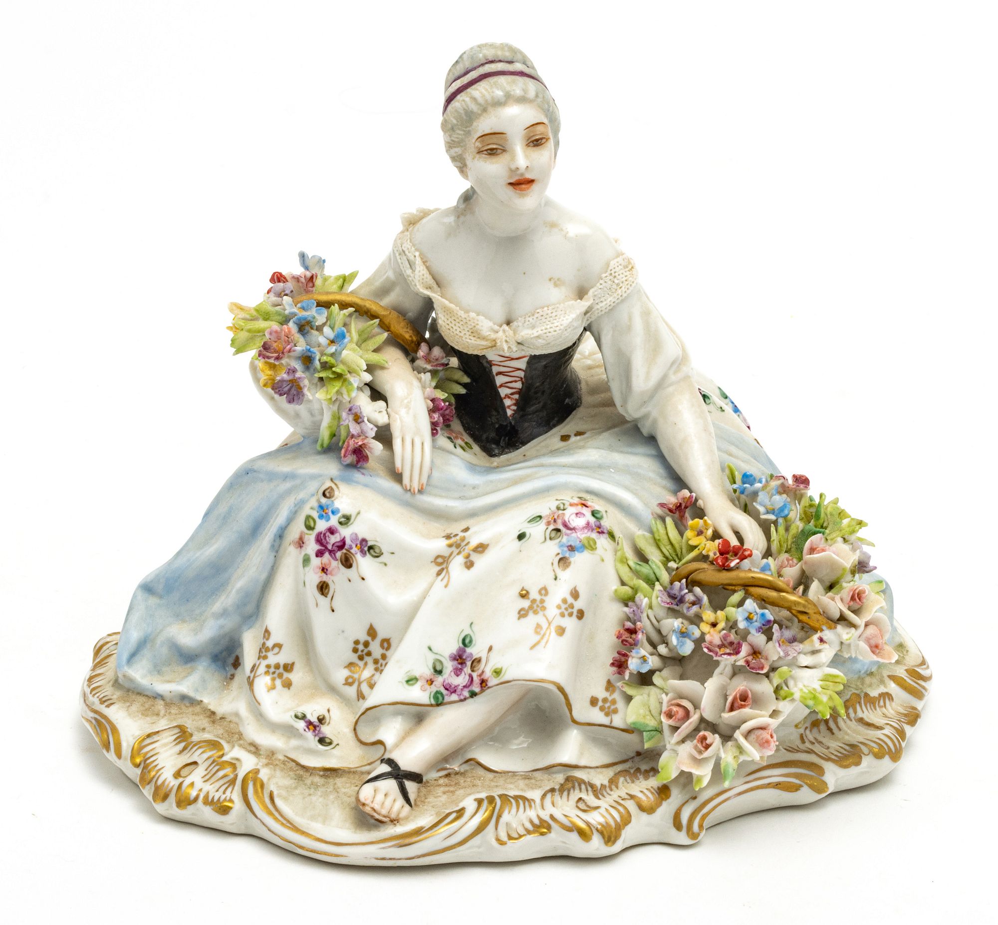 LUIGI FABRIS, ITALY PORCELAIN FIGURE OF MAIDEN WITH FLOWERS, H 5.5