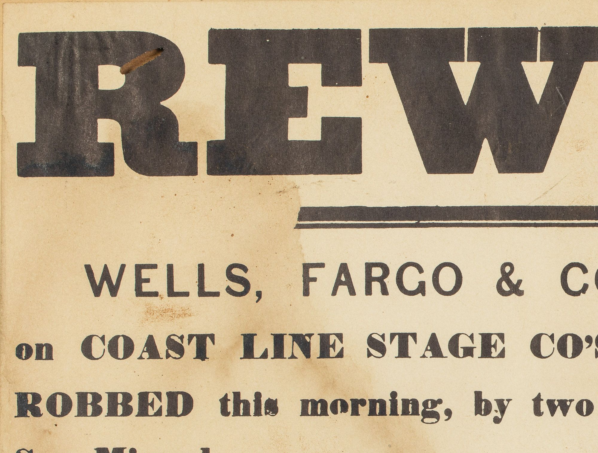 2 Wells Fargo Stage Coach Robbery Award Posters 1875 sold at