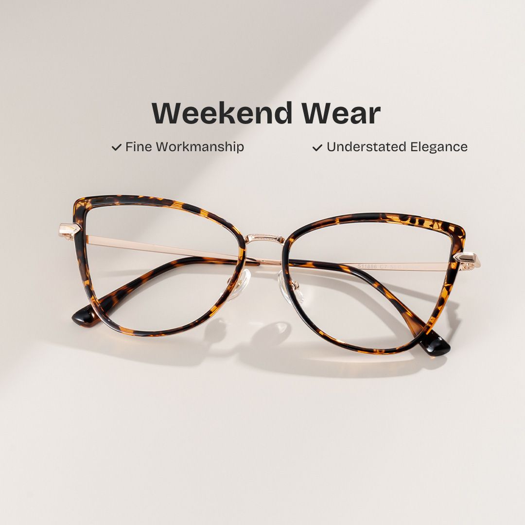 Cat eye Tortoise Eyeglasses- Sloane Mixed Frame Glasses