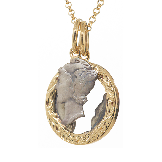 ハワイアンジュエリー/K14YG/マーキュリーダイムカットアウト