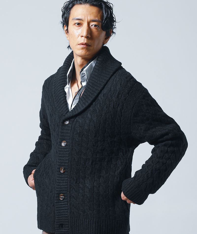 カーディガン メンズ ショールカラー ケーブル編み ニット おしゃれ