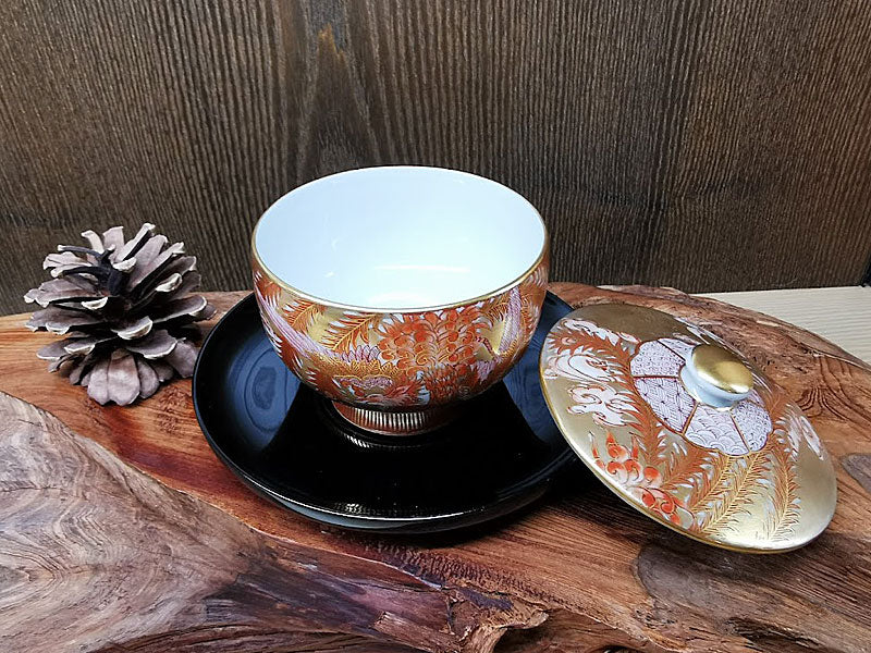 九谷焼 錦山窯 赤絵瑞鳥 蓋付湯呑(1客) – 漆陶舗あらき 輪島塗 九谷焼