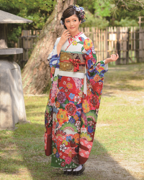 沖縄・琉球紅型古典振袖／白 振袖ネットレンタル&宅配はおりえん