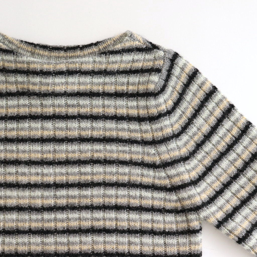 SHETLAND WOOL CASHMERE RIB KNIT BOAT-NECK P/O #GRAY STRIPE