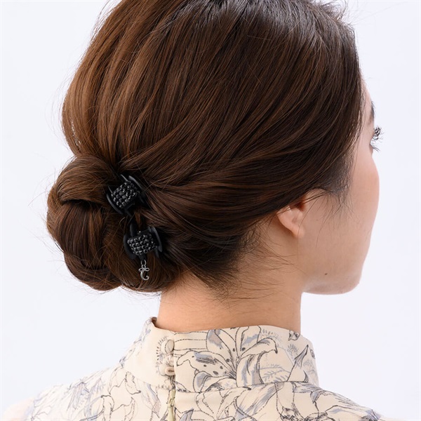 ダブルクリスタルメッシュ ホイップクリップ 2個セット(ブラック