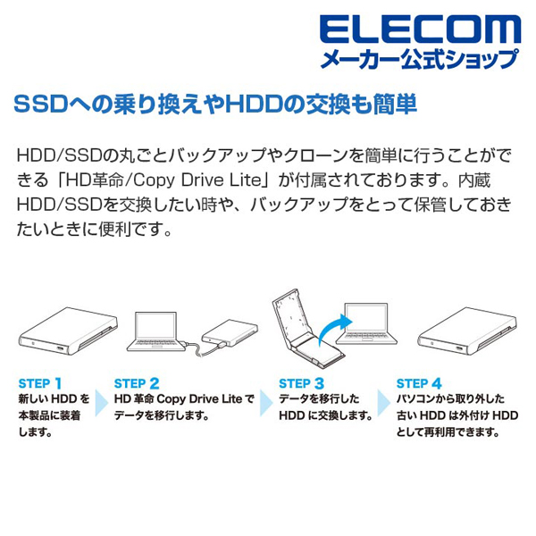 USB3.2 Gen1 (USB3.0) 2.5インチ HDD/SSDケース ソフト付 | エレコム