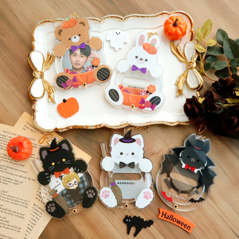 缶バッジアクリルフレーム アニマル ハロウィン ウィッチくろねこ