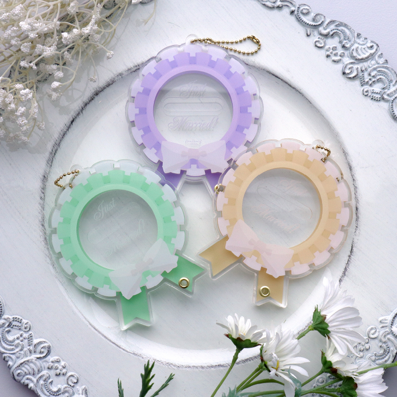 缶バッジアクリルフレーム ウェディングロゼット ピンク| FUKUYA