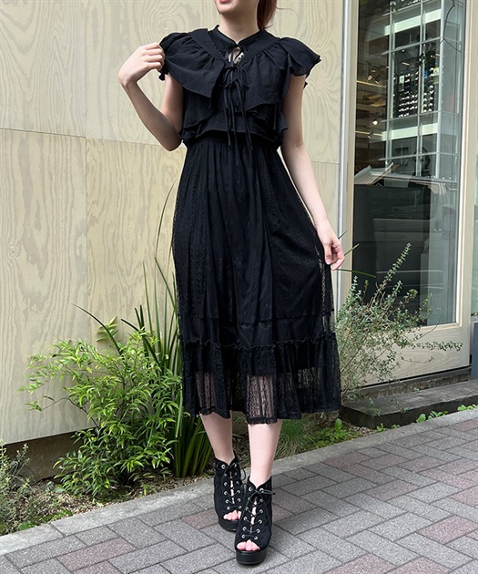 レースレイヤードノースリワンピース | axes femme online shop -outlet-