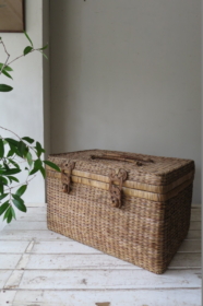 古い蓋付きのバスケット かご 籐トランク 大型 籠 | antiques-educo